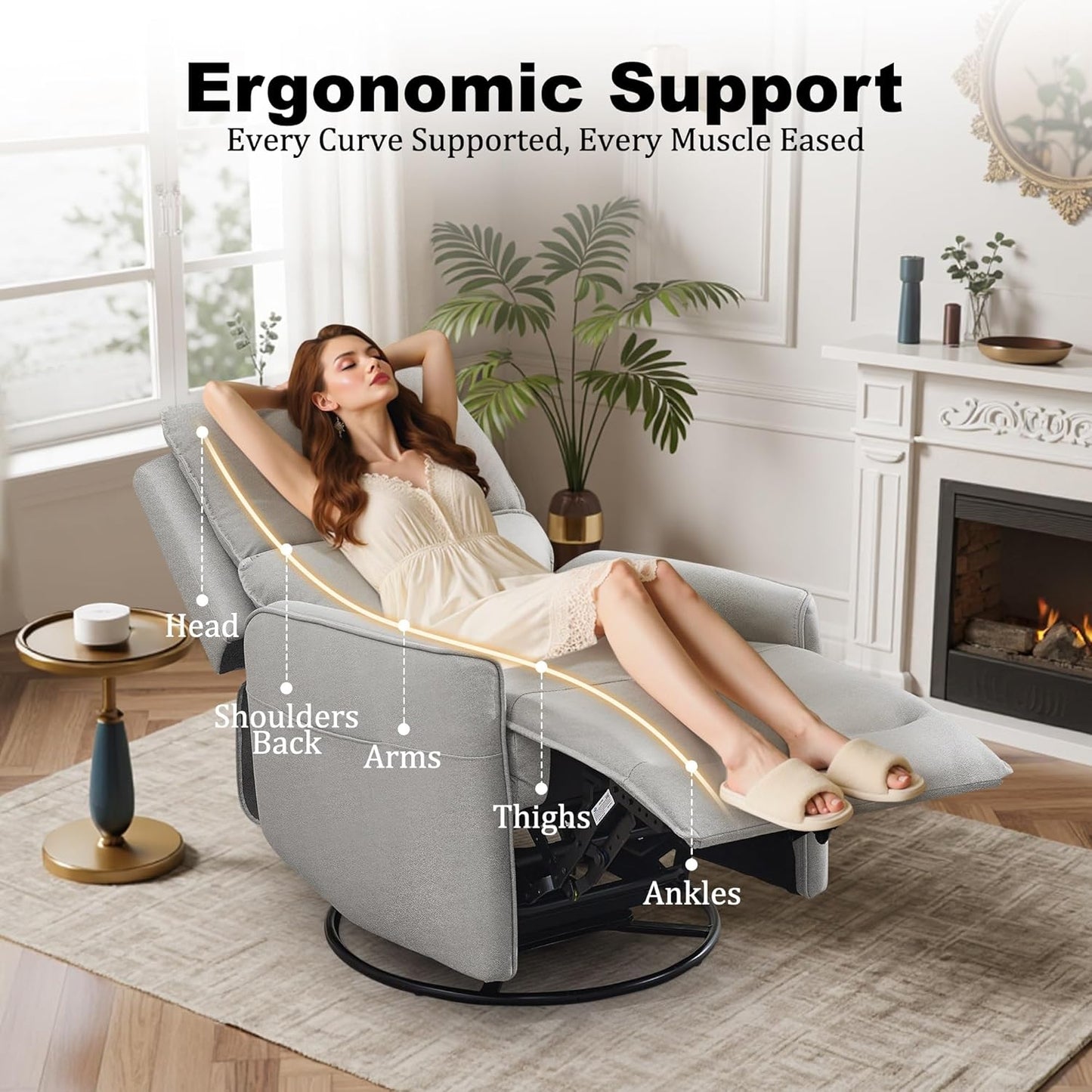 Recliner Chair 360 Swivel Rocker Recliner Chairs for Adults, Small Recliners for Small Spaces, Upholstered Nursery Chairs with Side Pockets, Glider Rocking Chair for Living Room, Nursery Room