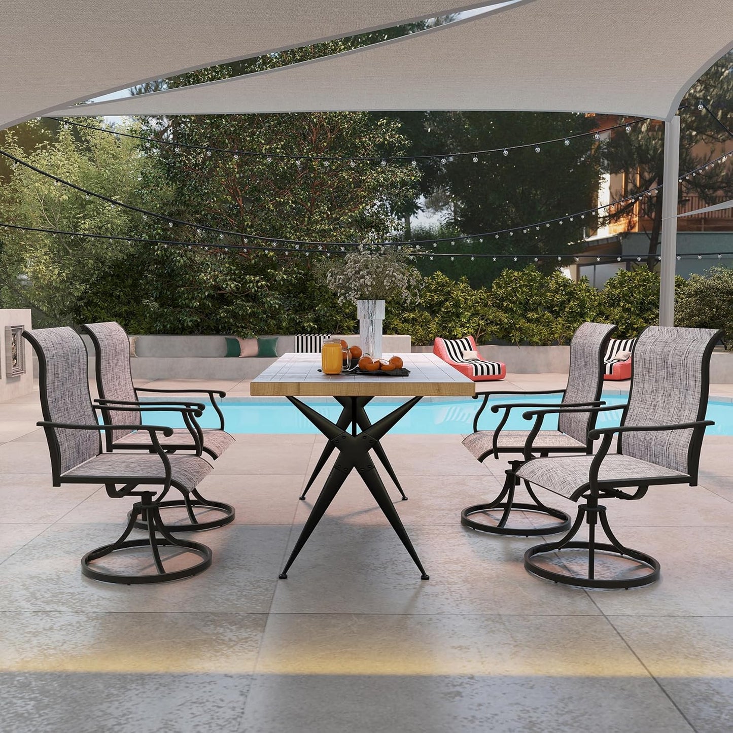 Kromax Outdoor Patio Swivel Dining Chairs Set of 4, 360°Swivel Rocking Chairs, All-Weather Resistant with Breathable Textilene Mesh, Rust-Proof Steel Frame, 400 Lb Capacity, Grey