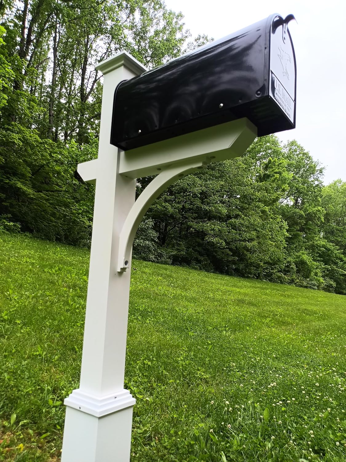 ADDRESSES OF DISTINCTION The Argonne Aluminum Mailbox Personalized System Black Mailbox with Sturdy Square White Post and Custom House Numbers Included (Argonne Large)