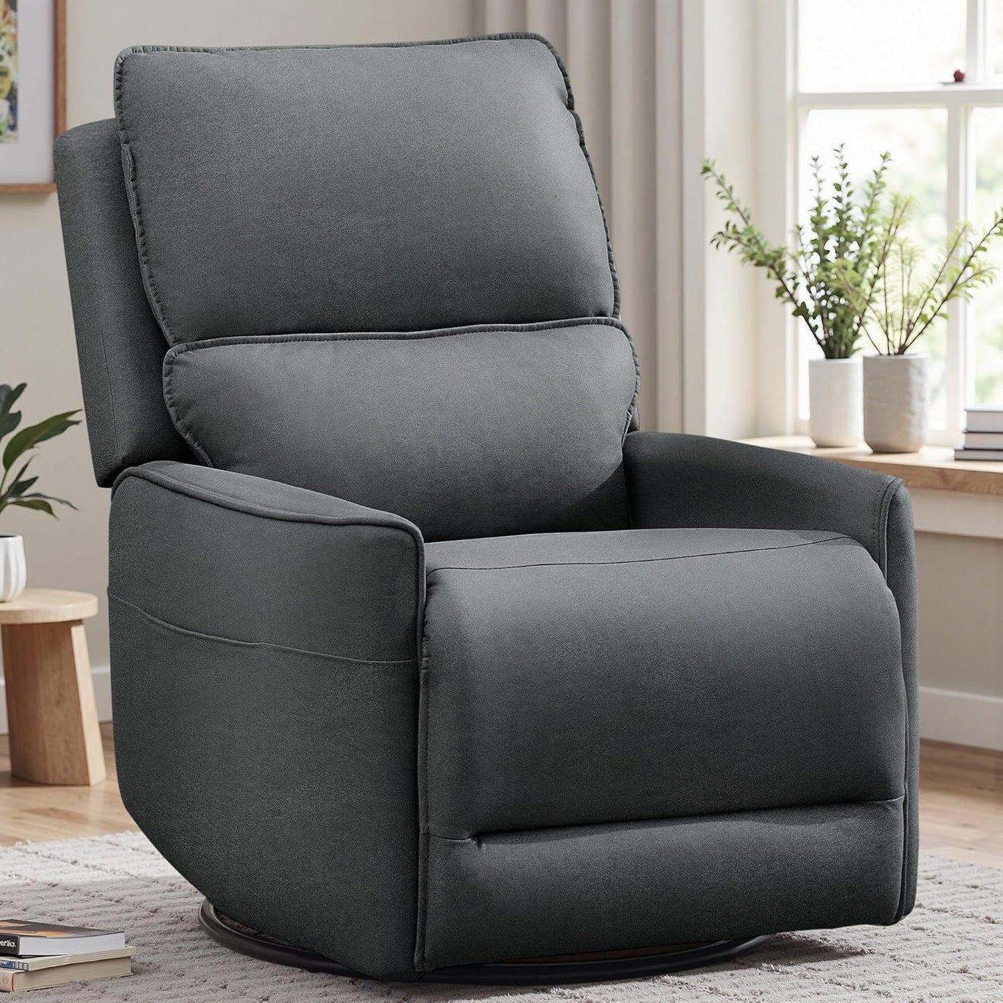 Recliner Chair 360 Swivel Rocker Recliner Chairs for Adults, Small Recliners for Small Spaces, Upholstered Nursery Chairs with Side Pockets, Glider Rocking Chair for Living Room, Nursery Room