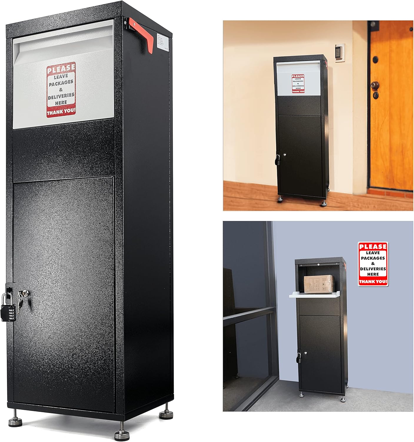 Pochar Large Package Delivery Boxes for Outside, Extra Large Mailbox for Parcel, Alloy Steel Post Mailbox, Lockable Anti-Theft Parcel Drop Box for Porch Curbside Office, 14.25" x 20.5" x 47.5"