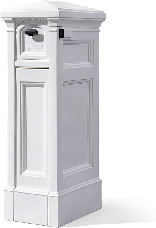 Step2 Atherton Reserve Storage Mailbox & Post, Extra Storage, Weather Resistant, Large Outdoor Mailboxes, Made of Durable Plastic, Easy to Install, Flag Included, Classic White