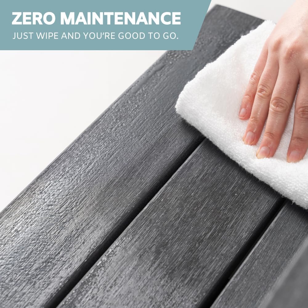 DENKOE Hot Tub Steps - Wood-Looking Plastic, 100% Waterproof, Gray Non-Slip, Heavy Duty Outdoor Spa Stairs - Multi-Use for Porch, Fits Any Size