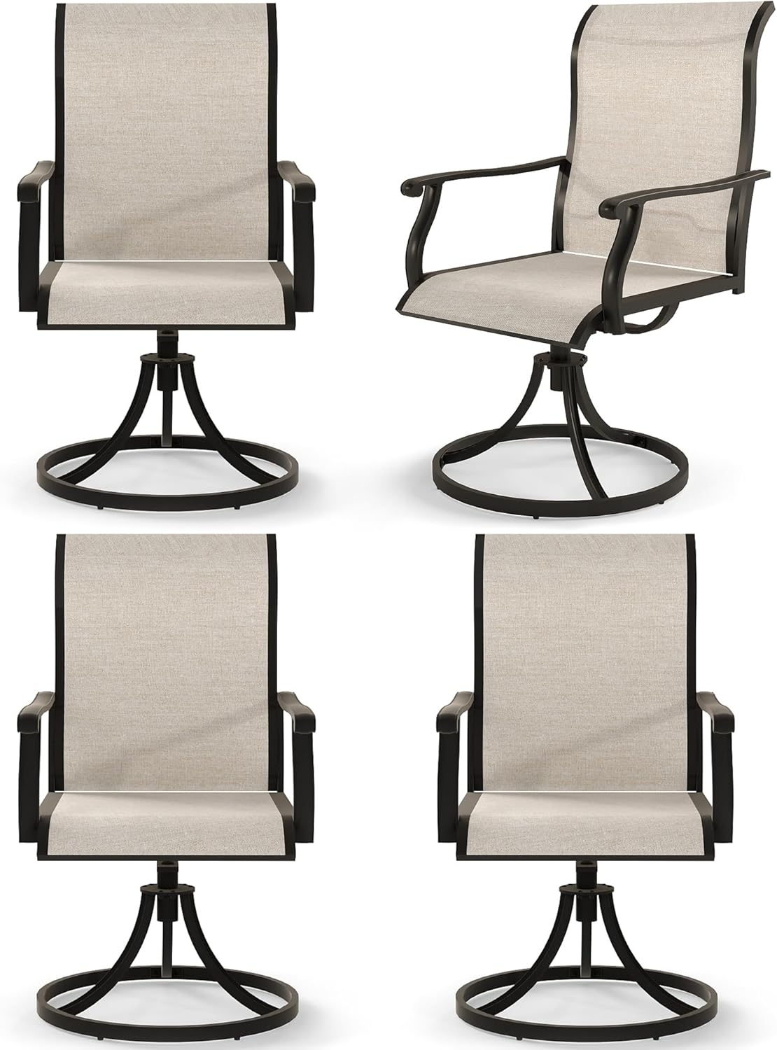 Outdoor Patio Swivel Dining Chairs Set of 4, 360°Swivel Rocking Chairs, All-Weather Resistant with Breathable Textilene Mesh & Rust-Proof Steel Frame, 400 Lb Capacity, Beige