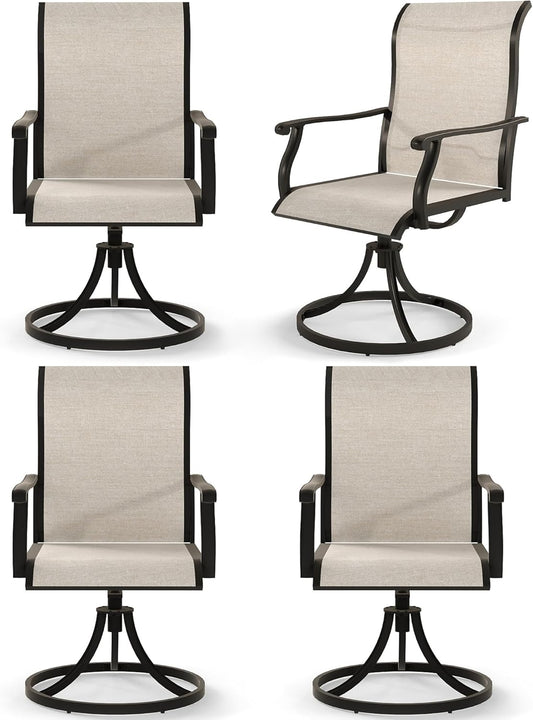 Outdoor Patio Swivel Dining Chairs Set of 4, 360°Swivel Rocking Chairs, All-Weather Resistant with Breathable Textilene Mesh & Rust-Proof Steel Frame, 400 Lb Capacity, Beige