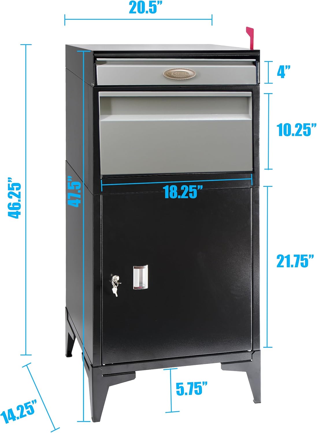 Pochar Large Package Delivery Boxes for Outside, Extra Large Mailbox for Parcel, Alloy Steel Post Mailbox, Lockable Anti-Theft Parcel Drop Box for Porch Curbside Office, 14.25" x 20.5" x 47.5"