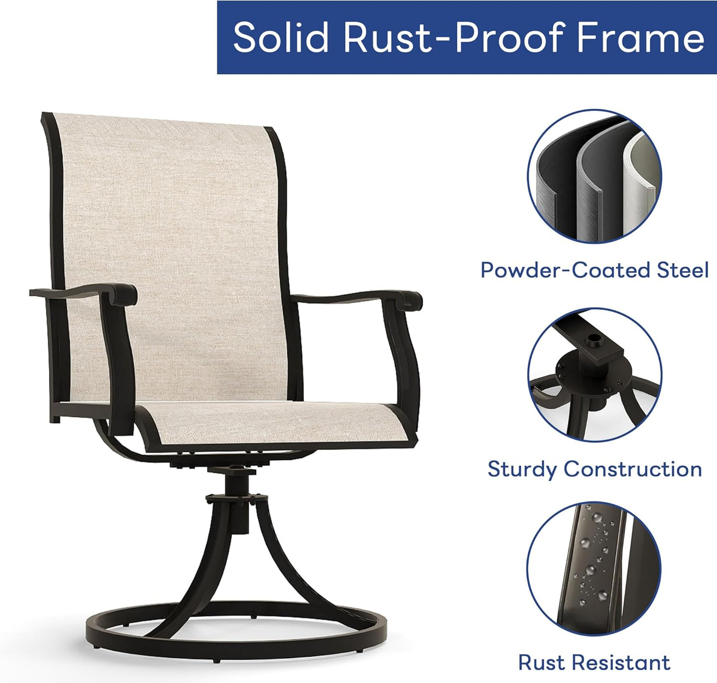 Outdoor Patio Swivel Dining Chairs Set of 4, 360°Swivel Rocking Chairs, All-Weather Resistant with Breathable Textilene Mesh & Rust-Proof Steel Frame, 400 Lb Capacity, Beige