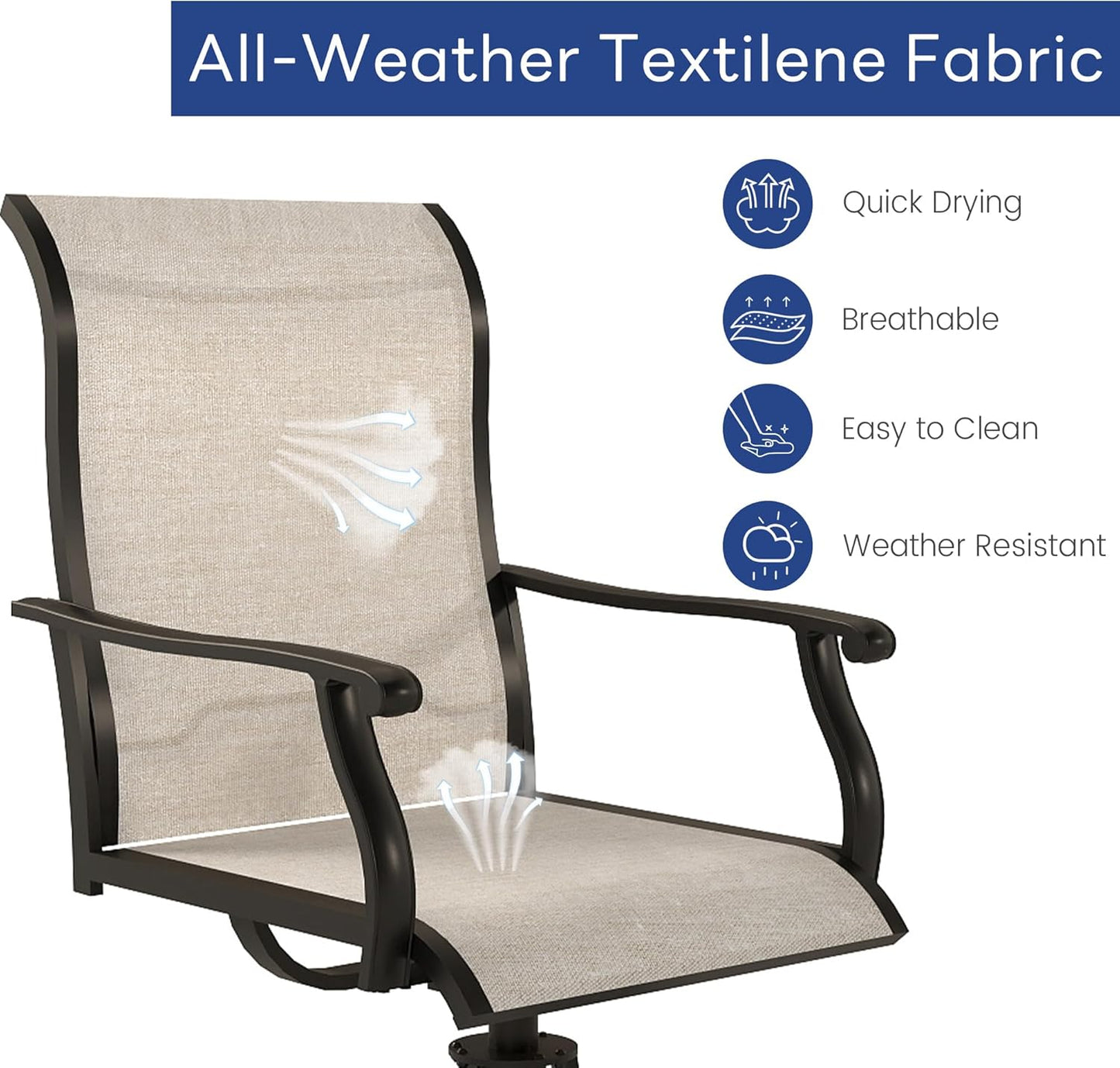Outdoor Patio Swivel Dining Chairs Set of 4, 360°Swivel Rocking Chairs, All-Weather Resistant with Breathable Textilene Mesh & Rust-Proof Steel Frame, 400 Lb Capacity, Beige