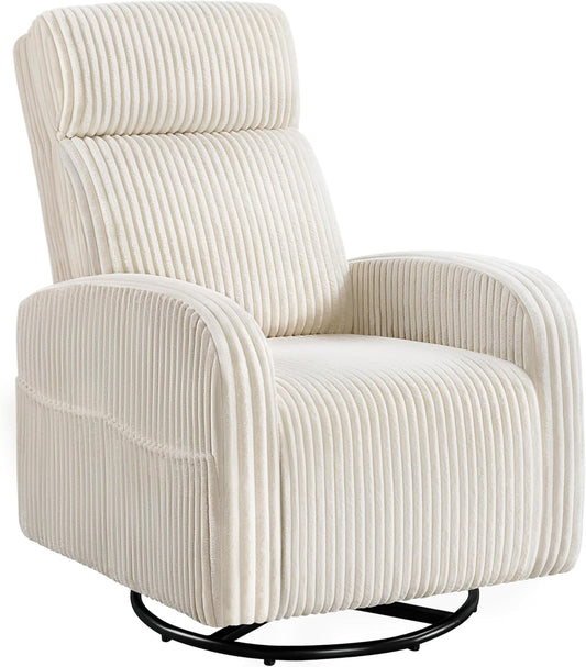 Yaheetech 360° Swivel Glider Chair for Nursery, Rocking Chair Nursing Chair with Side Pockets, Corduroy Glider for Living Room with High Back Beige