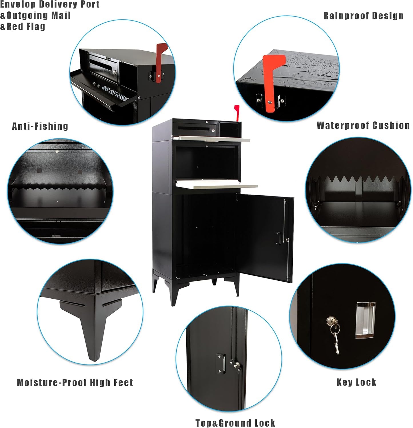 Pochar Large Package Delivery Boxes for Outside, Extra Large Mailbox for Parcel, Alloy Steel Post Mailbox, Lockable Anti-Theft Parcel Drop Box for Porch Curbside Office, 14.25" x 20.5" x 47.5"