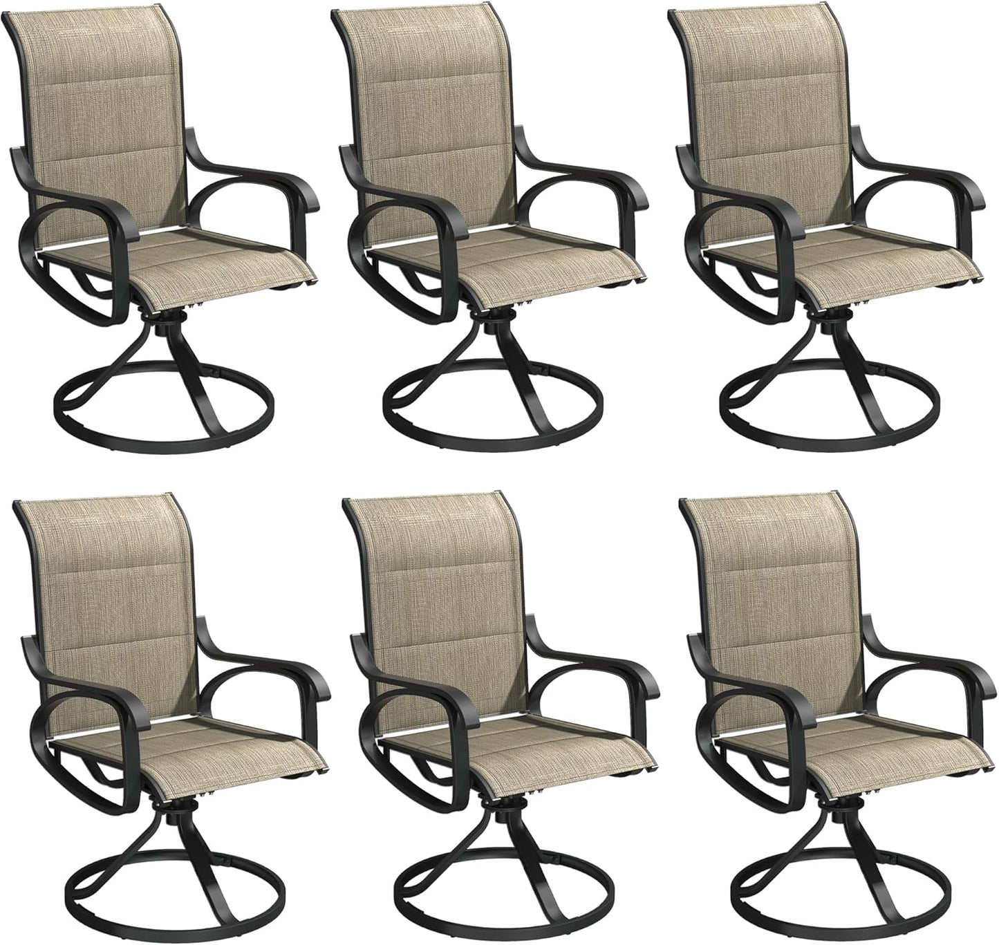 Patio Swivel Chairs Set of 4, All Weather Outdoor Rocking Chair with Textilene Breathable Back, Cotton Padding, Patio Dining Chair for Backyard, Garde, Porch and Deck (4, Brown)