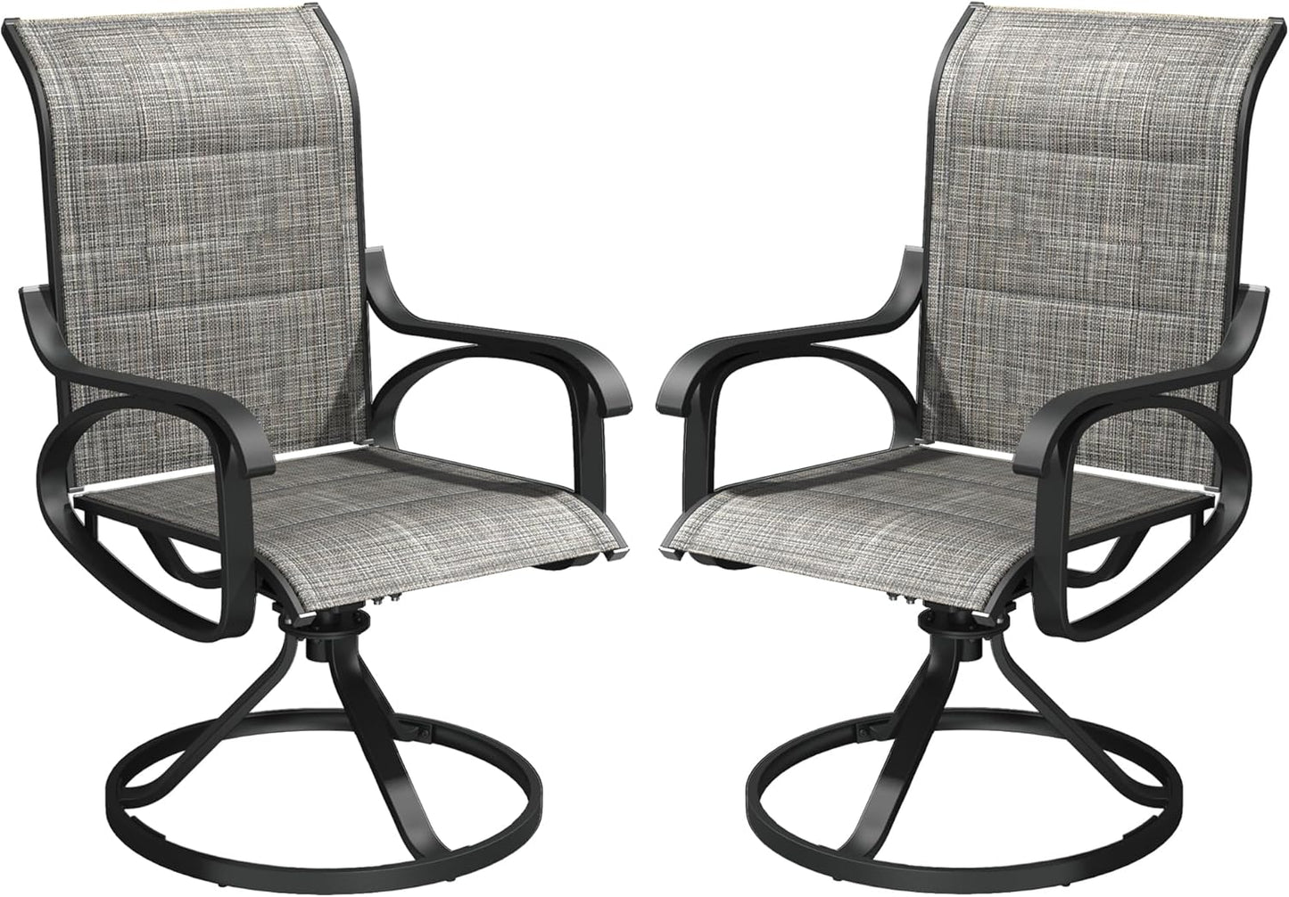 Patio Swivel Chairs Set of 4, All Weather Outdoor Rocking Chair with Textilene Breathable Back, Cotton Padding, Patio Dining Chair for Backyard, Garde, Porch and Deck (4, Brown)