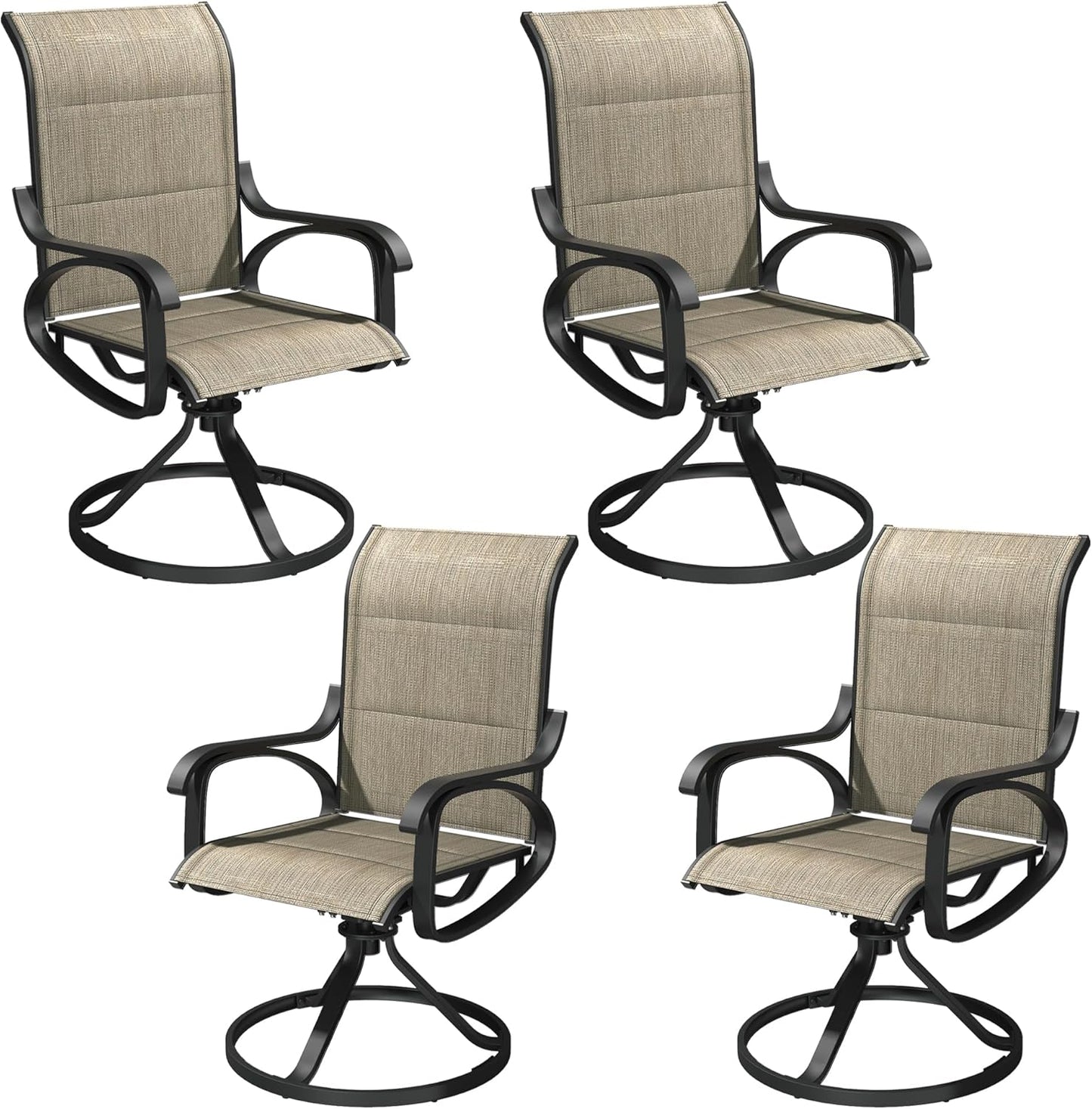 Patio Swivel Chairs Set of 4, All Weather Outdoor Rocking Chair with Textilene Breathable Back, Cotton Padding, Patio Dining Chair for Backyard, Garde, Porch and Deck (4, Brown)