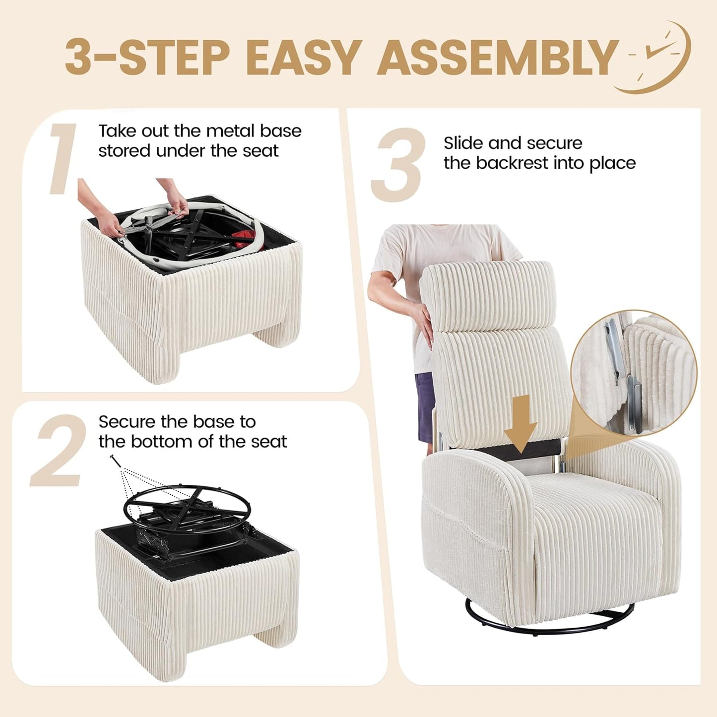 Yaheetech 360° Swivel Glider Chair for Nursery, Rocking Chair Nursing Chair with Side Pockets, Corduroy Glider for Living Room with High Back Beige