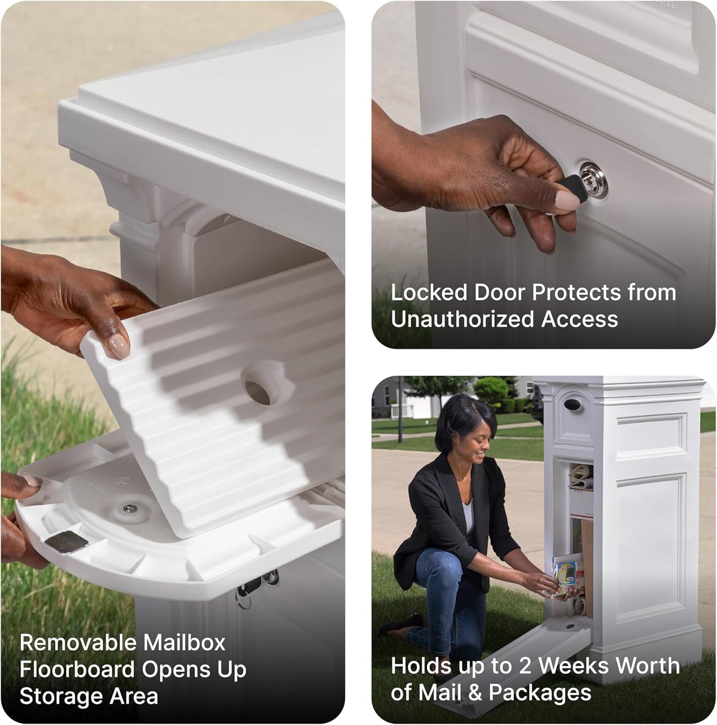 Step2 Atherton Reserve Storage Mailbox & Post, Extra Storage, Weather Resistant, Large Outdoor Mailboxes, Made of Durable Plastic, Easy to Install, Flag Included, Classic White