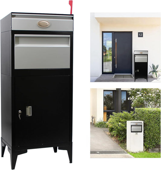 Pochar Large Package Delivery Boxes for Outside, Extra Large Mailbox for Parcel, Alloy Steel Post Mailbox, Lockable Anti-Theft Parcel Drop Box for Porch Curbside Office, 14.25" x 20.5" x 47.5"
