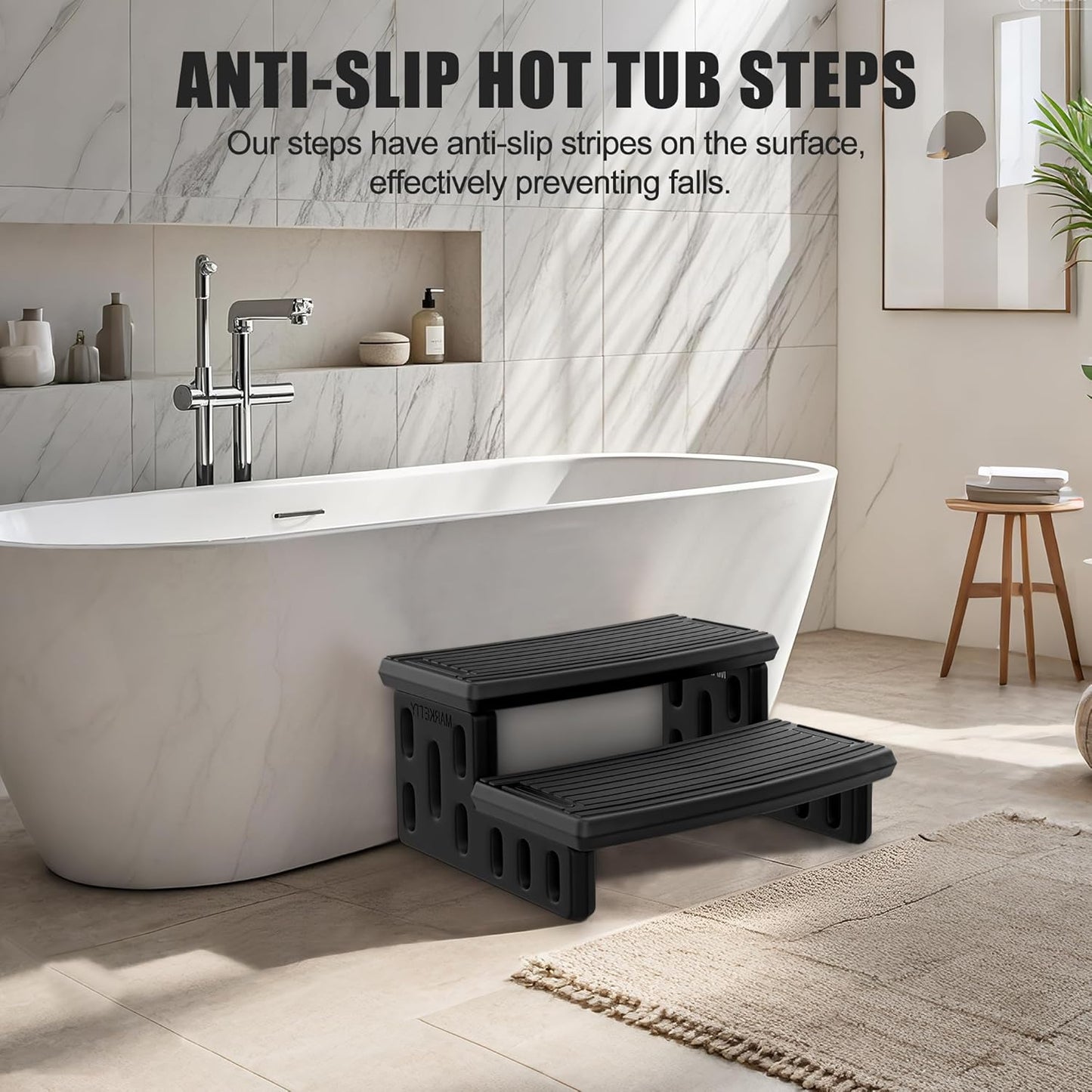 Hot Tub Steps, Non-Slip & Durable Hot Tub Stairs, Portable Universal Ladder Can Be Used Indoors and Outdoors (Black)