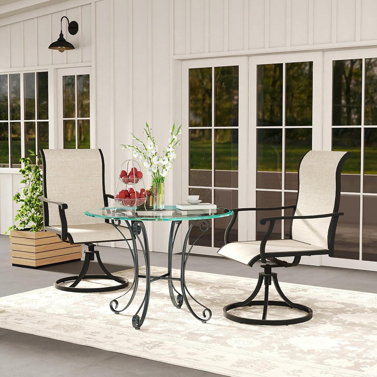 Outdoor Patio Swivel Dining Chairs Set of 4, 360°Swivel Rocking Chairs, All-Weather Resistant with Breathable Textilene Mesh & Rust-Proof Steel Frame, 400 Lb Capacity, Beige