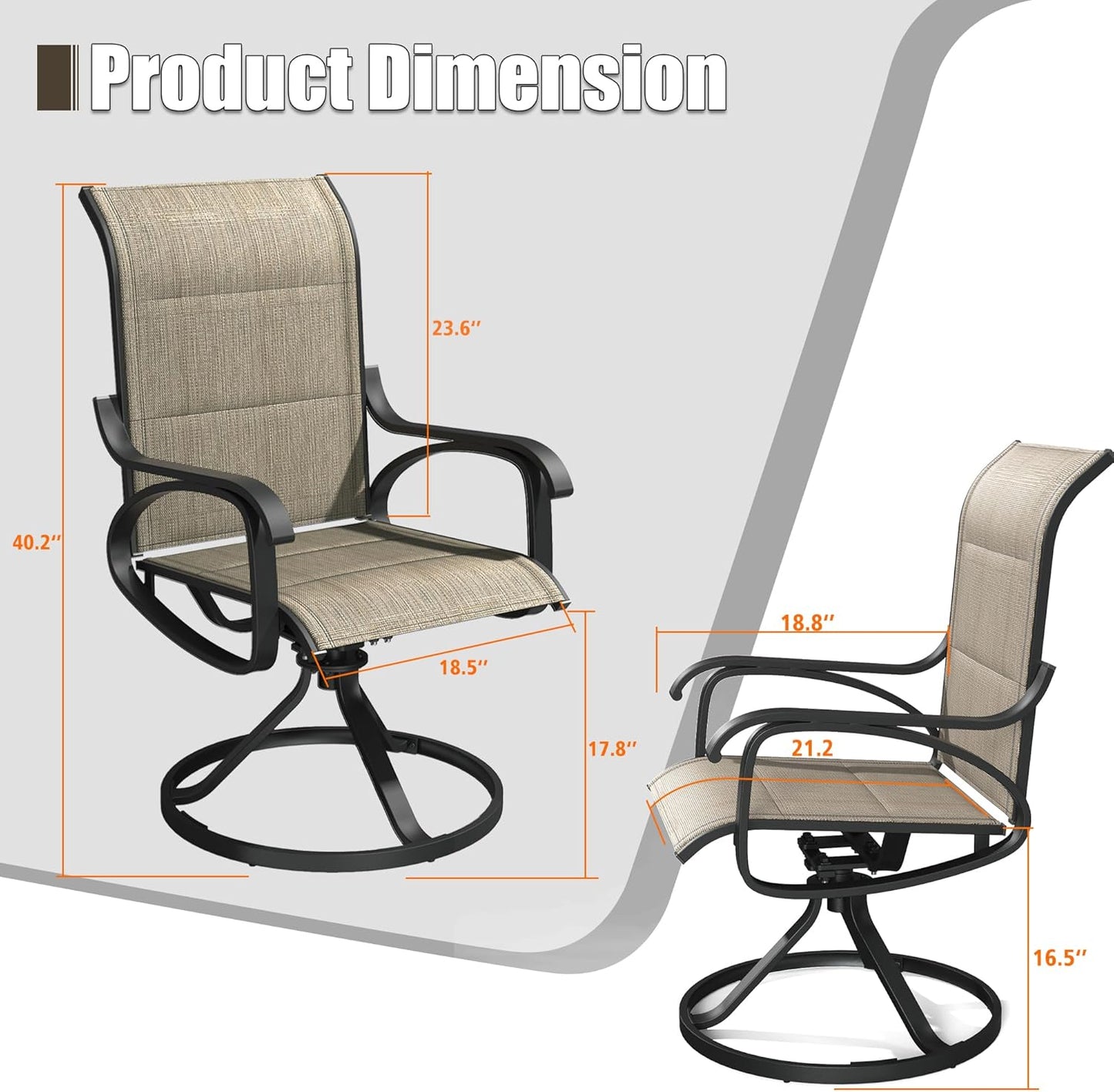 Patio Swivel Chairs Set of 4, All Weather Outdoor Rocking Chair with Textilene Breathable Back, Cotton Padding, Patio Dining Chair for Backyard, Garde, Porch and Deck (4, Brown)