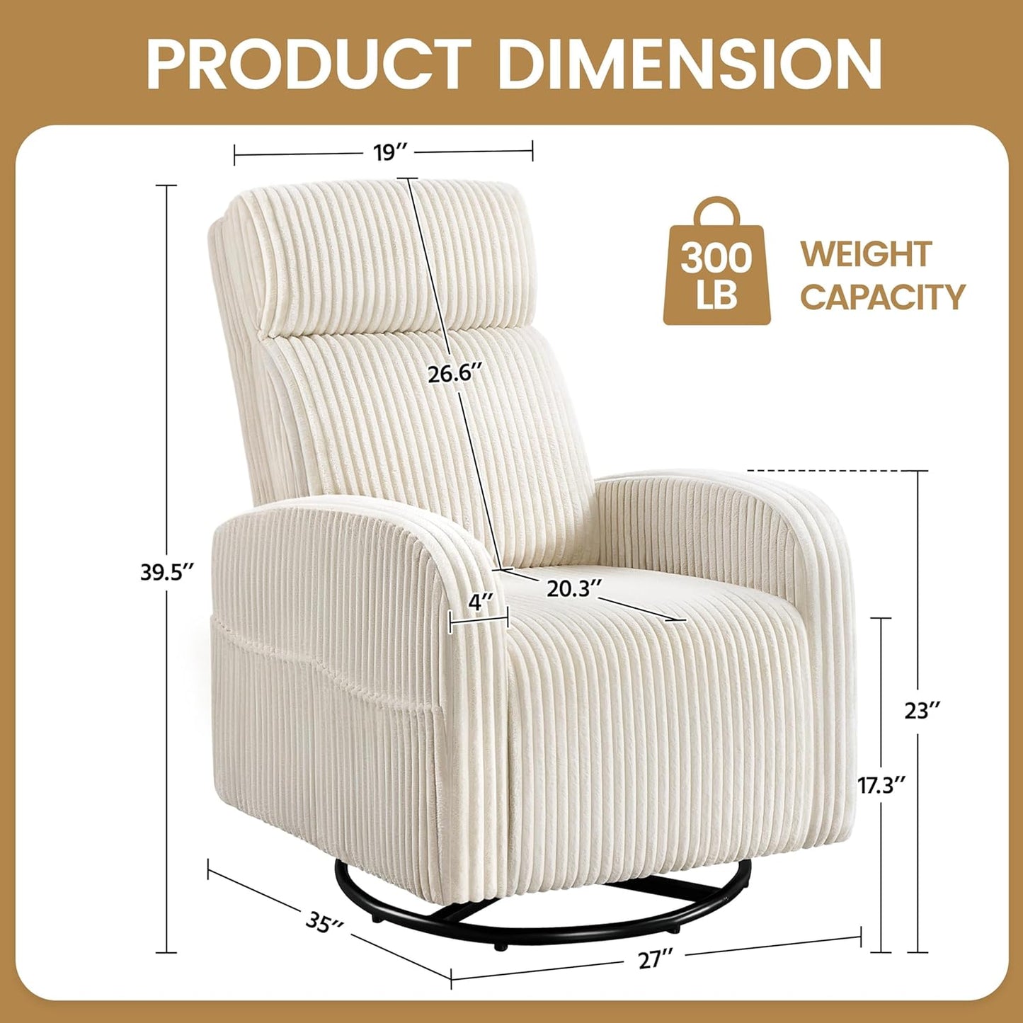 Yaheetech 360° Swivel Glider Chair for Nursery, Rocking Chair Nursing Chair with Side Pockets, Corduroy Glider for Living Room with High Back Beige