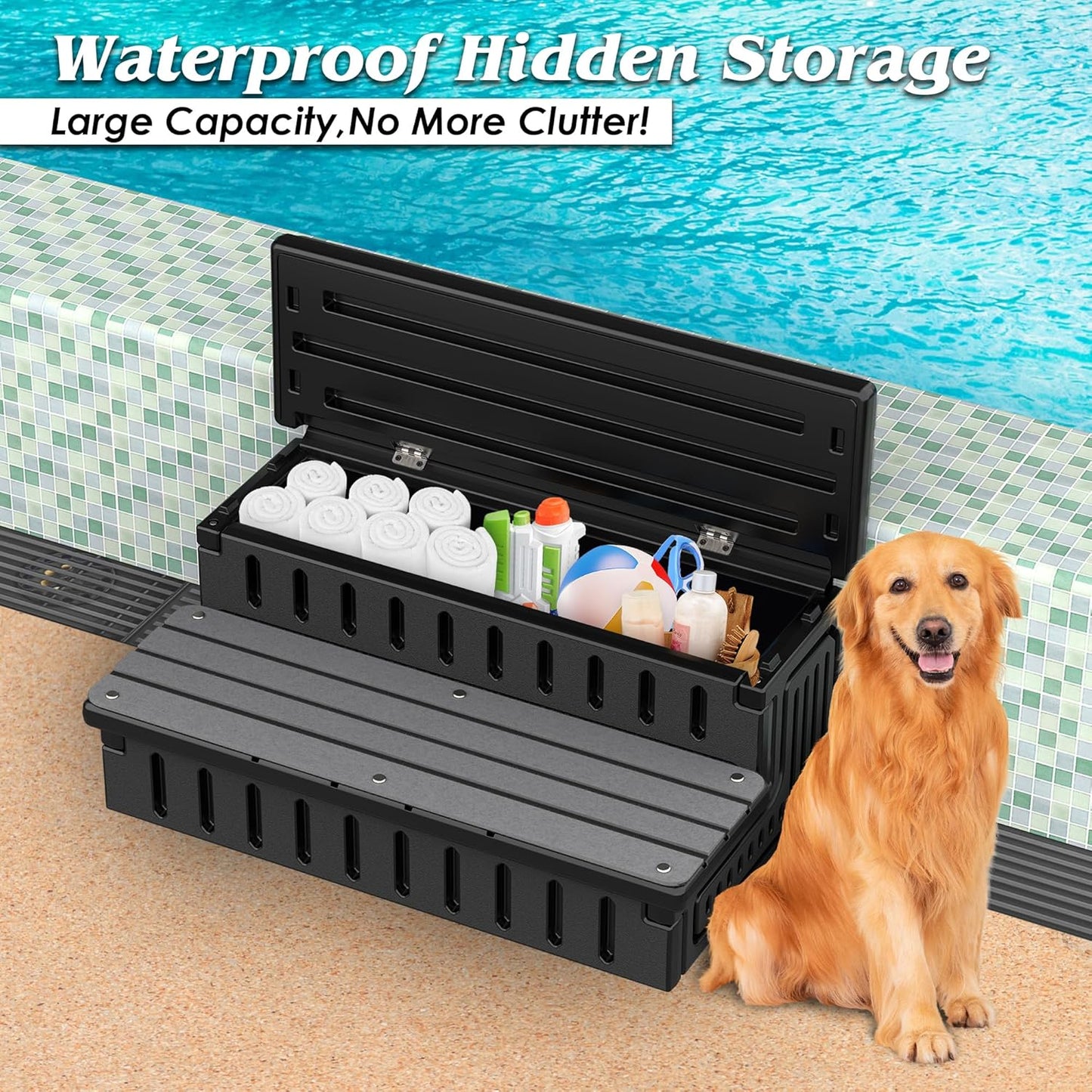 Universal Hot Tub Steps with Anti-Slip Mats,HDPE 2-Step Spa Stairs with Storage,Waterproof & Sturdy–Portable Stairs for Hot Tub/Camper/SPA Pool/Pet Stairs