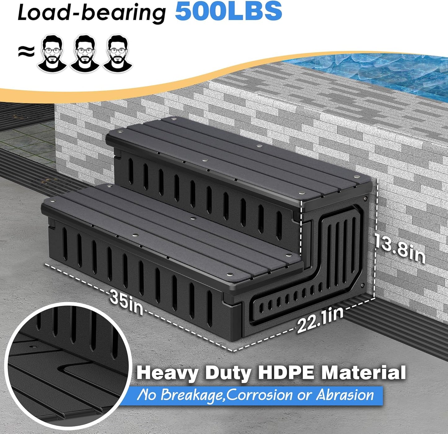 Universal Hot Tub Steps with Anti-Slip Mats,HDPE 2-Step Spa Stairs with Storage,Waterproof & Sturdy–Portable Stairs for Hot Tub/Camper/SPA Pool/Pet Stairs